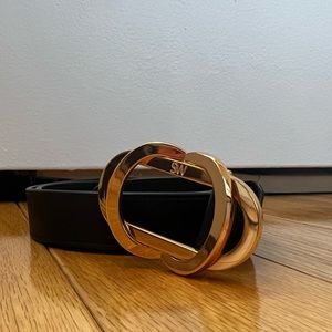 Stuart Weitzman - Black Leather / Gold - DOUBLE BUCKLE SIGNATURE BELT 25MM Sz S